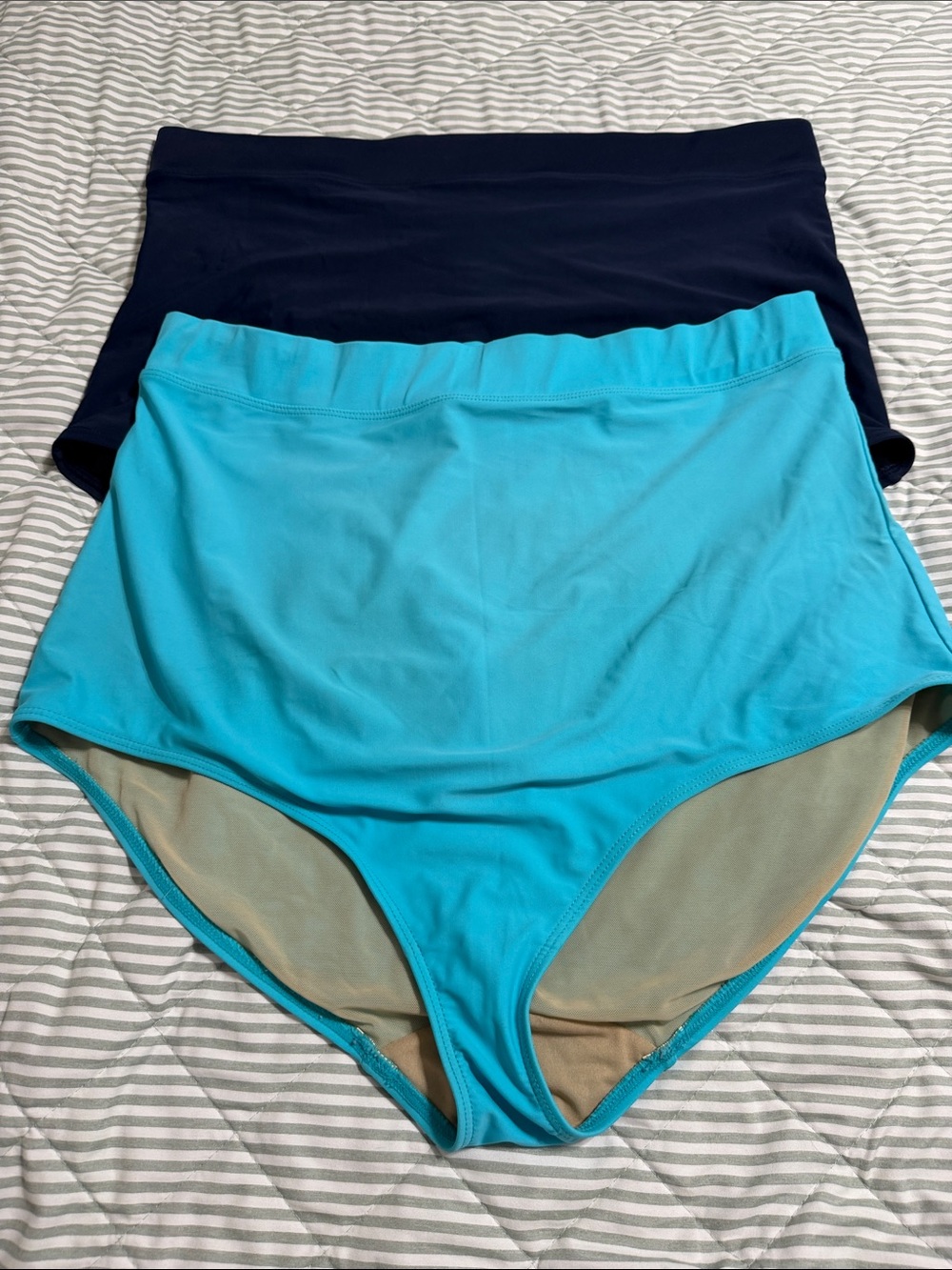 Cacique High-Waist Swim Bottoms in Aqua and Navy